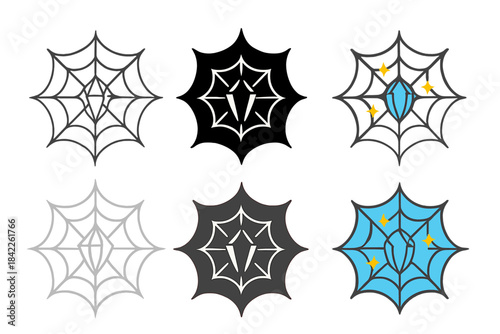 Spider Web Crystal Art. Spider Web Crystal, harmonious minimal composition evoking fragility, sparkle, and structured beauty,