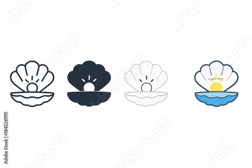 Glowing Clam Display. Clam Shell Hidden, tranquil ocean icon showing a clam half-open with a subtle glow suggesting something