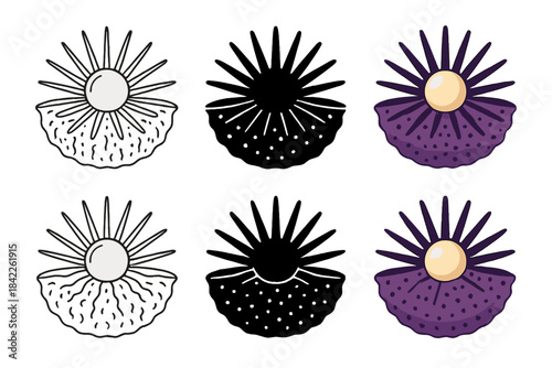 Stylized Sea Urchin Composition. Sea Urchin Pearl Spine, stylized composition blending radial lines, round pearl form, and