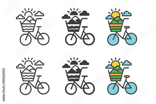 Geometric Bicycle Art. Bicycle Hill Basket, elegant geometric design representing balance, exploration, and fresh air rhythm,