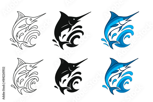 Stylized Swordfish Artistry. Swordfish Ocean Spear, stylized composition merging sleek body form, pointed bill, and flowing water