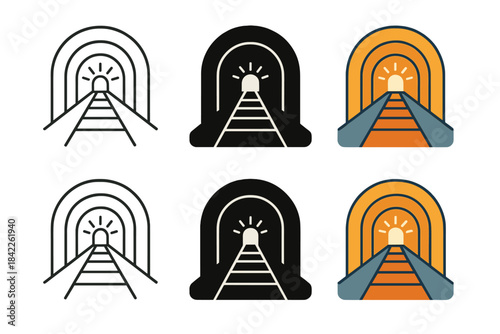 Minimalist Train Tunnel Art. Train Tunnel Light, minimalist motion-inspired form merging structure, light, and travel geometry,