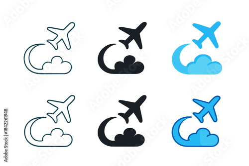 Airplane Cloud Artistry. Airplane Cloud Trail, sleek sky icon showing an airplane soaring with a smooth curved trail of clouds