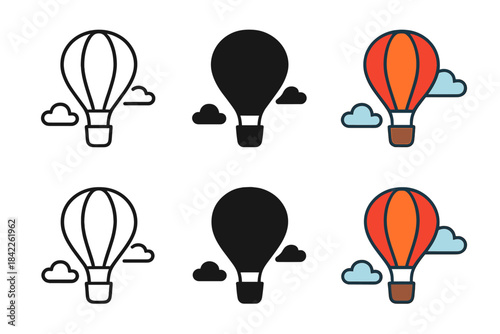 Hot Air Balloon Journey. Balloon Sky Basket, uplifting aerial icon showing a hot air balloon floating with a small basket beneath
