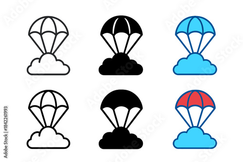 Geometric Parachute Descent. Parachute Cloud Jump, elegant geometric design representing trust, flight, and peaceful descent,