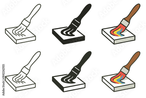 Colorful Artistic Brushstrokes. Paintbrush gliding across small canvas leaving colorful stroke, balanced artistic motion, first in