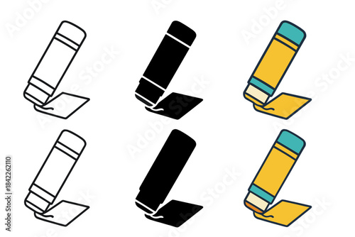 Glue Stick Artistry. Glue stick applying adhesive to small paper piece, minimal clean layout, first in line style with thin