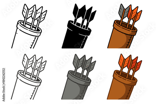 Detailed Arrow Tips. Close-up quiver showing detailed arrow tips and leather stitching, organic texture focus, first in line style