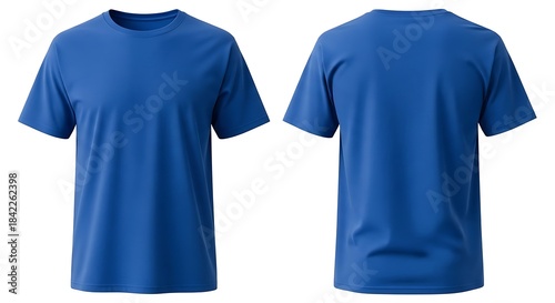 Front and back view of a plain royal blue tshirt isolated on white background