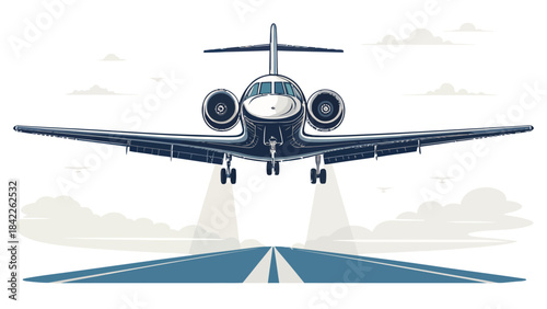 Futuristic vertical takeoff aircraft silhouette vector captured hovering, representing advanced VTOL capabilities.