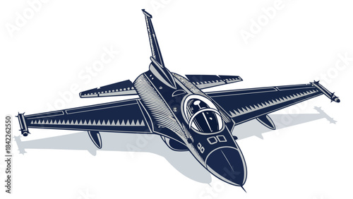 Powerful tactical fighter jet silhouette vector with twin engines, representing military might and aerial superiority.