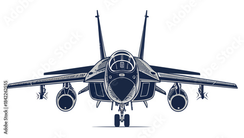 Aggressive tactical fighter jet silhouette vector with twin engines, symbolizing power and aerial combat.