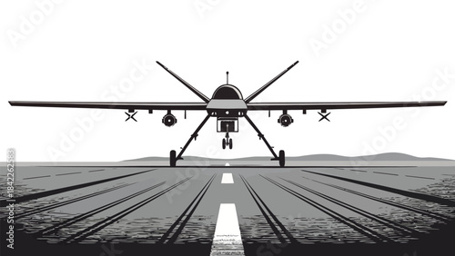 Modern tactical drone silhouette vector showcasing extended wings, ideal for defense and technology concepts.