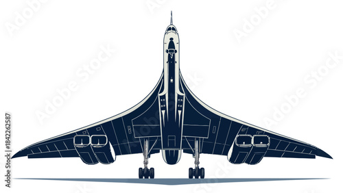 Dynamic supersonic jet silhouette vector featuring a long, sharp nose for high-speed flight representation.