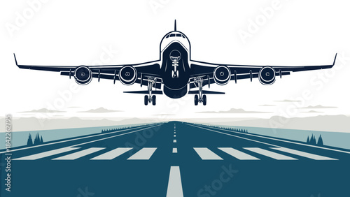 Sleek jet aircraft silhouette vector taking off with a powerful thrust, symbolizing speed and modern aerospace.