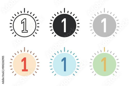 Colorful Number Styles. Knob Pattern Numbers first in line style with thin outline, second in solid style filled shape, third in