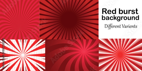 Red Burst Background Vector, Retro Radial Sunburst Pattern, Concentric Comic Style, Sunrise and Sunset Light Beams, Dynamic EPS Illustration