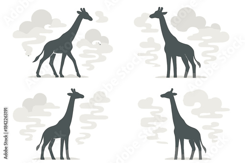 Misty Giant Wanderer. Icons for: a long-necked wanderer with misty shapes, a towering mammal beside gentle vapors, an elevated