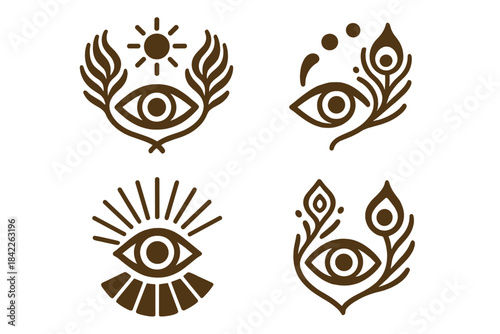 Radiant Feathered Vision. Icons for: brightness weaving between plumes and vision, color flowing from feathers to gaze, radiance