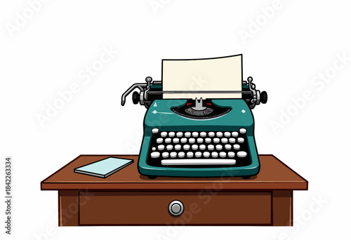 Vintage Typewriter Sitting on Wooden Desk with Blank Paper, Evoking Nostalgia and the Art of Writing Across Eras