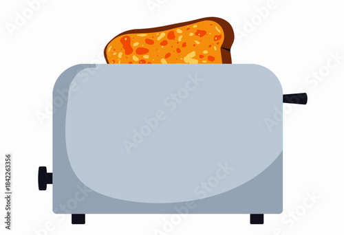 Vintage Silver Toaster with Delicious Golden Brown Toast Slice Popping Out Reflecting Classic Kitchen Appliance Aesthetic