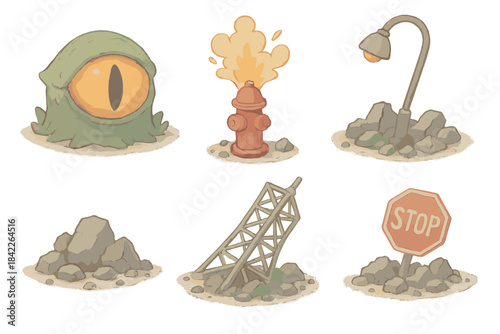 Series of images of various objects, including a stop sign, a fire hydrant