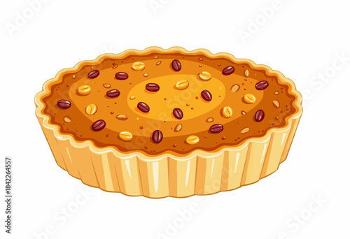 Illustration of a Freshly Baked Pie with a Golden Crust and Topped with Colorful Nuts Against a Clean White Background Highlighting Its Rich Texture and Delightful Appearance