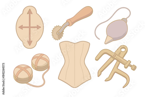 Collection of sewing tools and accessories