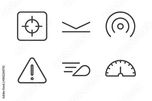 Set of icons for a speedometer, a radar, and a target