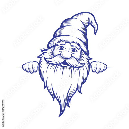 Long-Bearded Gnome Peeking Illustration