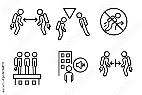 Series of black and white icons depicting people in various situations