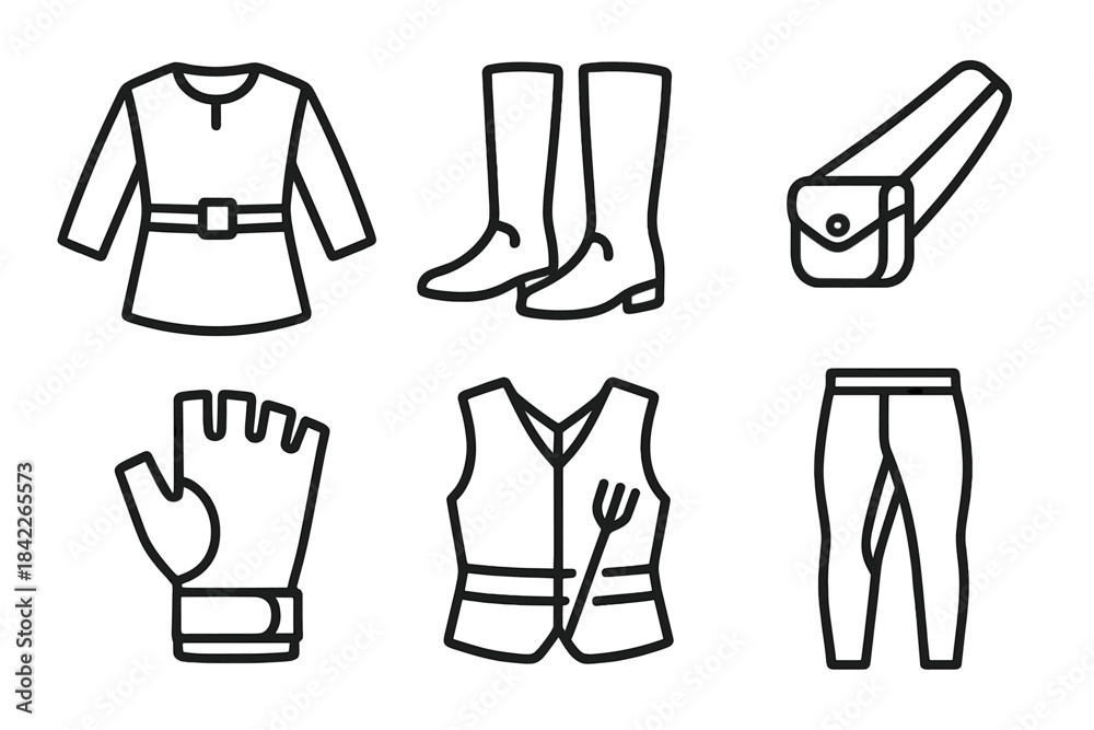 Naklejka premium Set of clothing and accessories, including a vest, gloves, and boots