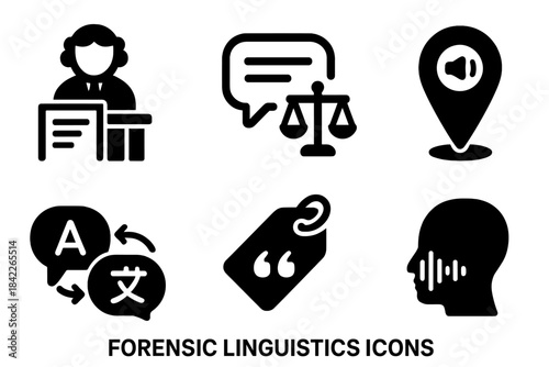 Forensic linguistics icons are shown in a row