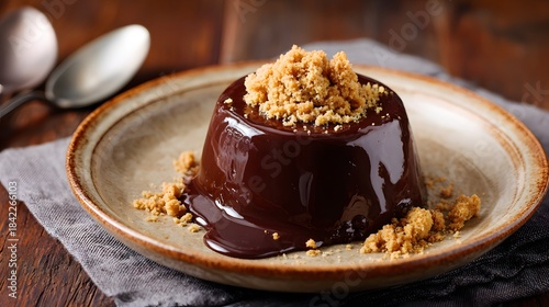traditional Piedmont bonet chocolate pudding, amaretti crumbs
