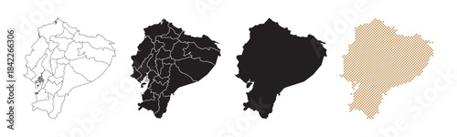 Maps of Ecuador come in many variations, featuring black and gold colors on a white background.
