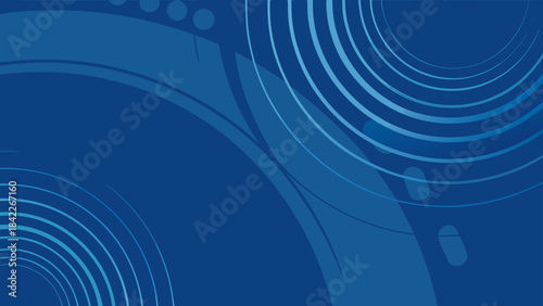 Abstract background with overlapping circles and curved shapes in shades of blue color palette design
