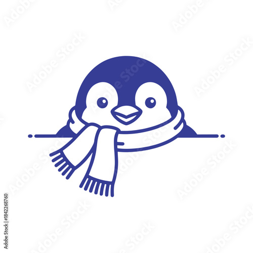 Penguin with Scarf Peeking Illustration