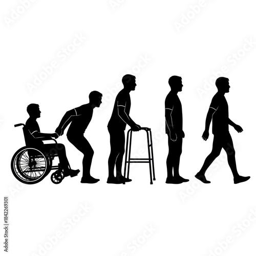 Human Evolution From Wheelchair To Walking Silhouette Series.
