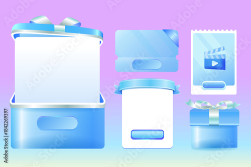 Surprise gift box with ribbon open gift box isolated voucher discount gift menu interface game UI
