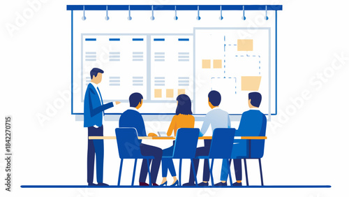 Business meeting presentation with team collaboration and strategy planning