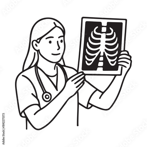 Healthcare worker analyzing a chest X-ray image for diagnostic purposes