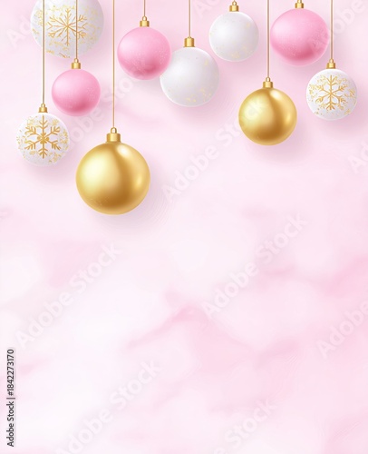 cute christmas background with snowflakes and hanging ornaments