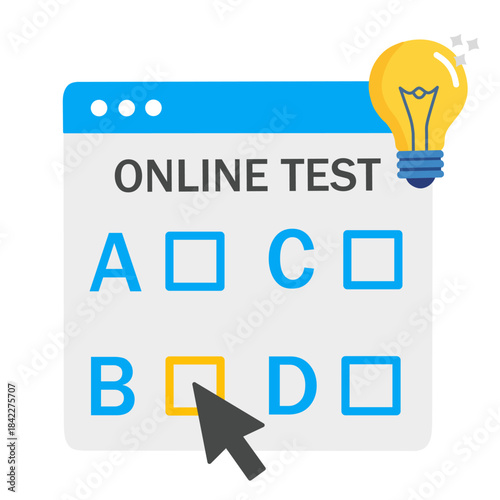 online test and checking answers. Flat vector illustration