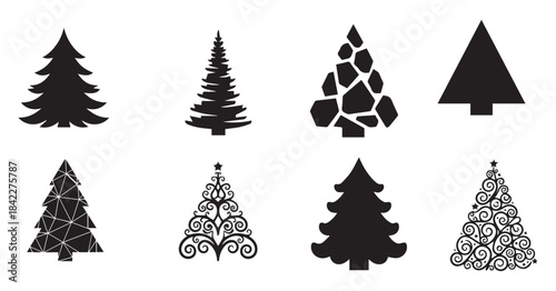 Christmas Tree Icon Collection | Winter Holiday Decoration Symbols