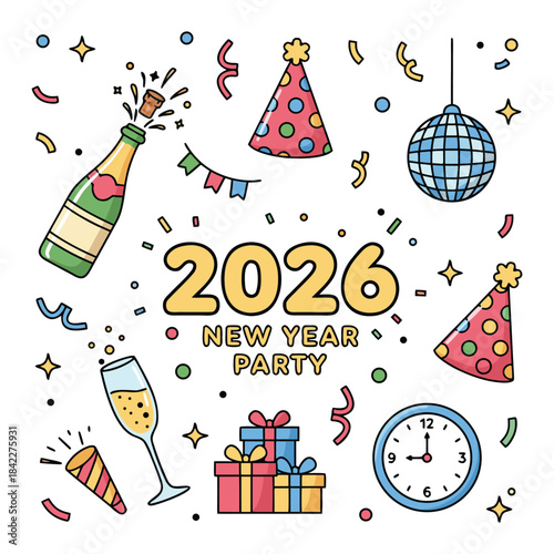 New Year Party Icons 2026 | Celebration Vector Pack