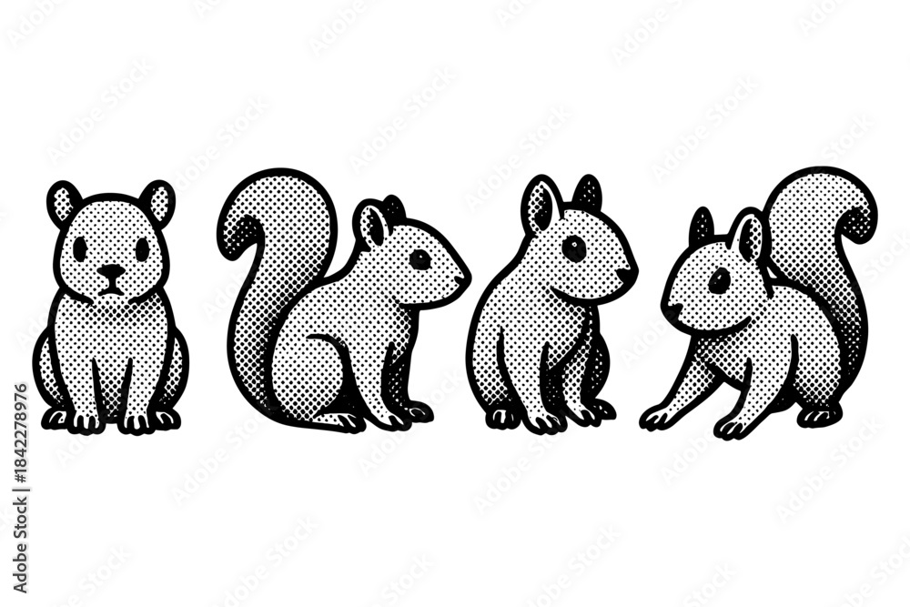 Obraz premium Vintage dot-style squirrel collection in diverse poses