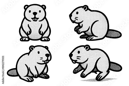 Cute dot art beaver collection in vintage style