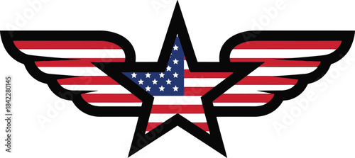 American flag star with wings USA symbol patriotism.