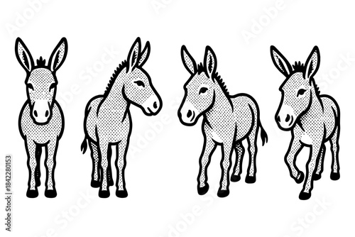 Vintage style halftone donkey set with retro pop art design