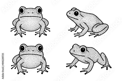 Halftone dot amphibian designs in black and white